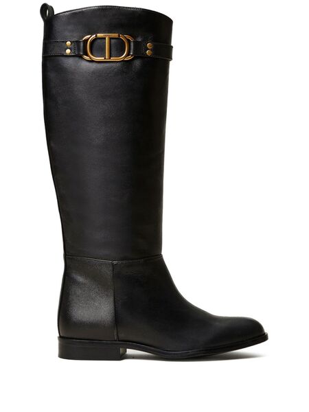  Twinset Oval T Leather Boots - Black 