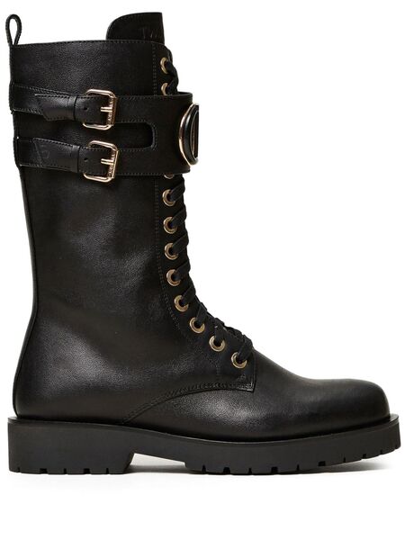  Twinset Oval T Leather Combat Boots - Black 