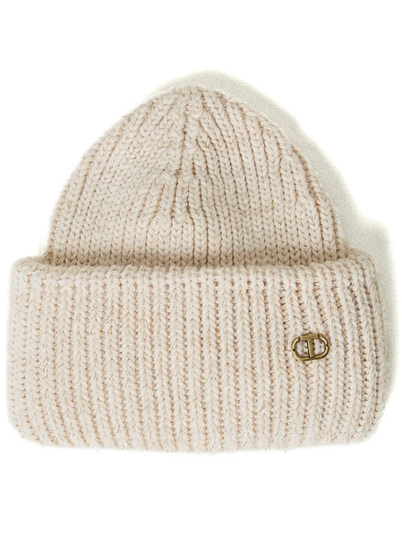  Twinset Oval T Ribbed Knit Beanie - Neutrals 