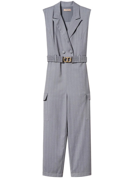  Twinset Pinstripe-pattern Belted Jumpsuit - Grey 