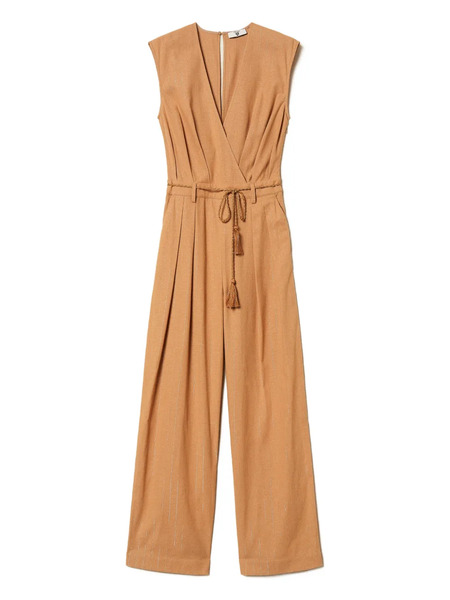  Twinset Pinstriped Belted Jumpsuit - Neutrals 