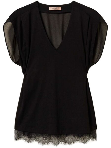  Twinset Pleated Lace Top - Black 