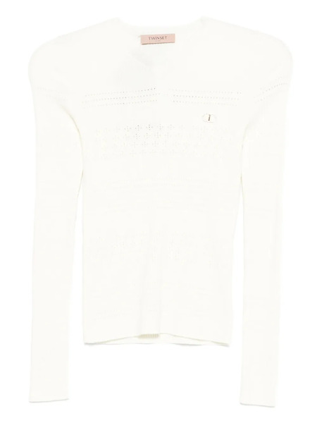  Twinset Pointelle-knit Top - White 