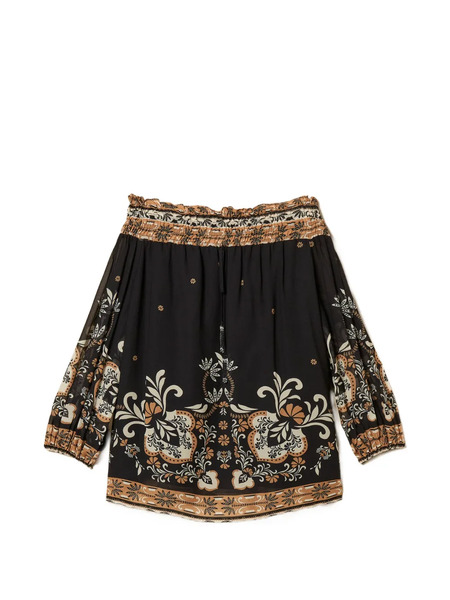  Twinset Printed Off-shoulder Blouse - Black 