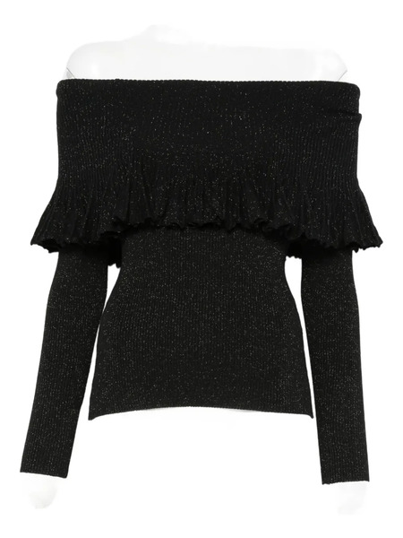  Twinset Ruffled Off-shoulder Sweater - Black 