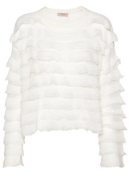  Twinset Ruffled Open-knit Jumper - White 
