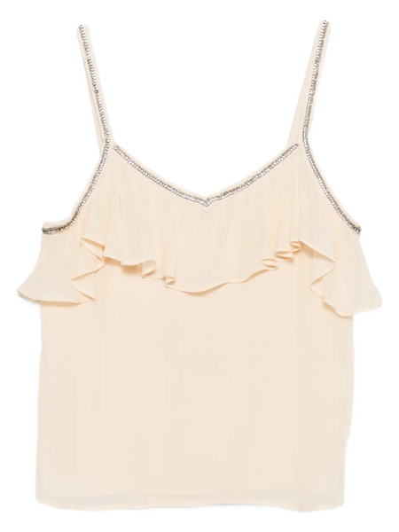  Twinset Ruffled Rhinestone-embellished Top - Neutrals 