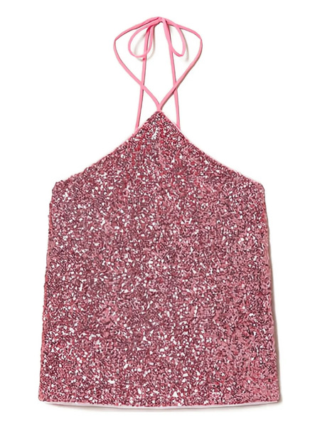  Twinset Sequined Halter Top - Pink 