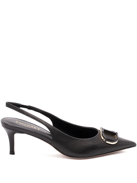  Twinset Slingback Leather Pumps - Black 