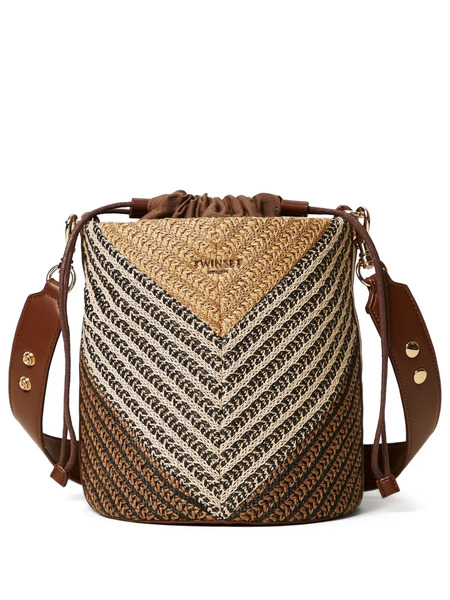 Twinset Straw Patterned Bucket Bag - Brown 