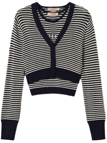  Twinset Striped Oval T Cardigan - Blue 