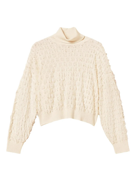  Twinset Turtleneck Fringe Sweater - White 