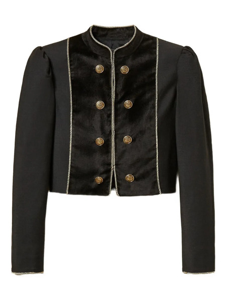  Twinset Velvet-trimmed Puff-sleeve Jacket - Black 