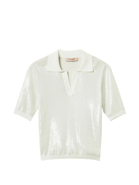  Twinset Wingtip-collar Sequinned Top - Blue 