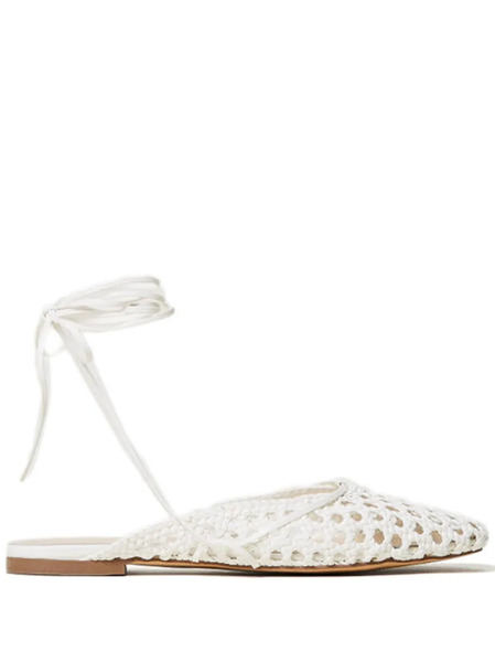  Twinset Woven Lace-up Flat Mules - White 