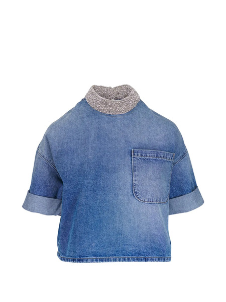  Twp Crystal-embellished Denim Top - Blue 