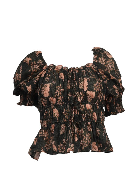  Ulla Johnson Gathered Printed Blouse - Black 