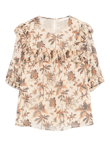  Ulla Johnson Jodie Ruffled Floral Blouse - Neutrals 