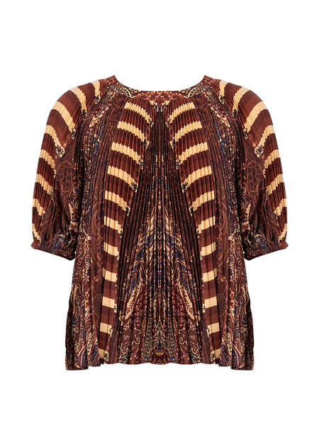  Ulla Johnson Pleated Striped Blouse - Brown 