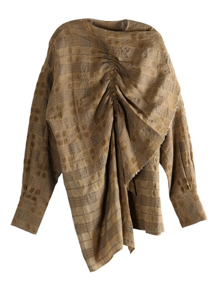  Uma Wang Draped Checked Top - Brown 