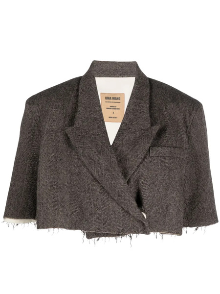  Uma Wang Herringbone-pattern Wool Cropped Blazer - Brown 