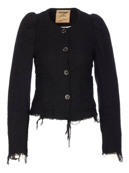  Uma Wang Puff-sleeve Frayed-hem Jacket - Black 