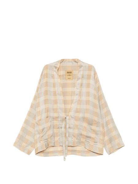  Uma Wang Tie Detail Plaid Jacket - Neutrals 