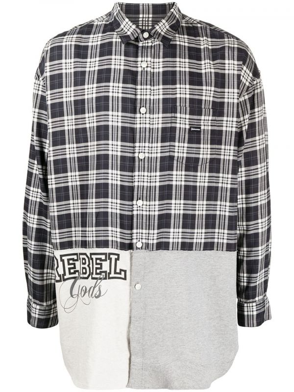  Undercoverism Patchwork Plaid Long-sleeve Shirt - Grey 