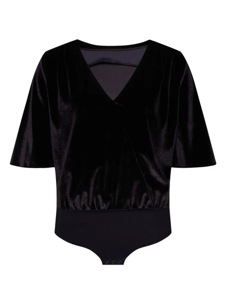  Undress Code Addicted To Love Velvet Wrap-neck Bodysuit - Black 