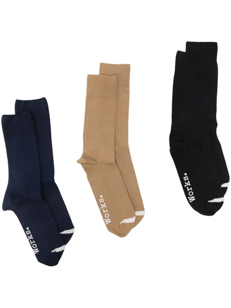  Universal Works Logo-print Socks (pack Of Three) - Black 