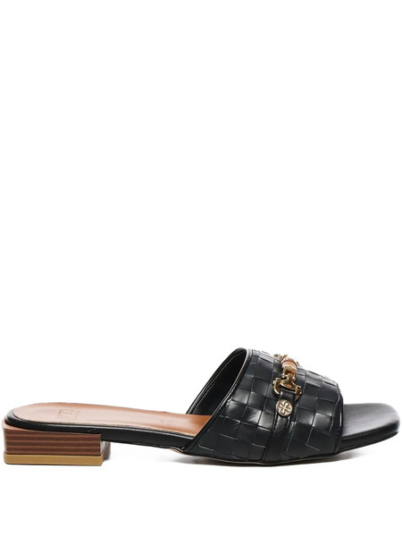 V°73 Esther Woven Leather Flat Sandals - Black 