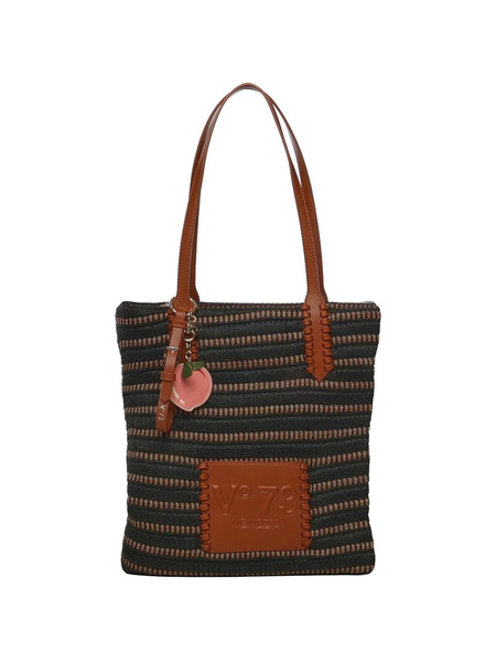  V°73 Striped Top Handle Shoulder Bag - Black 