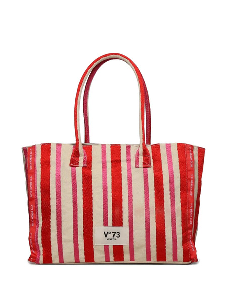  V°73 Striped Tote Bag - Red 
