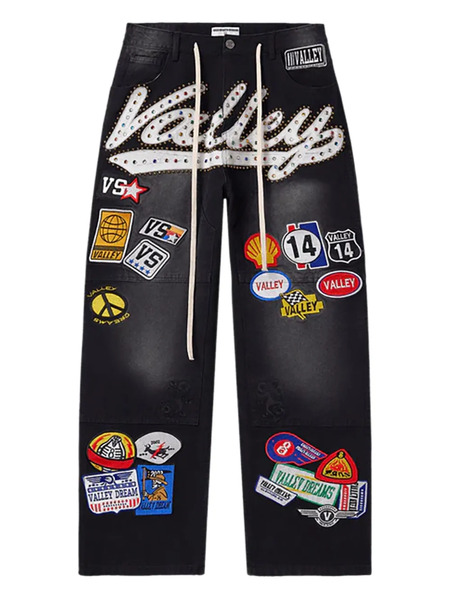  Vale 1980s Painters Embellished Denim Shorts - Black 