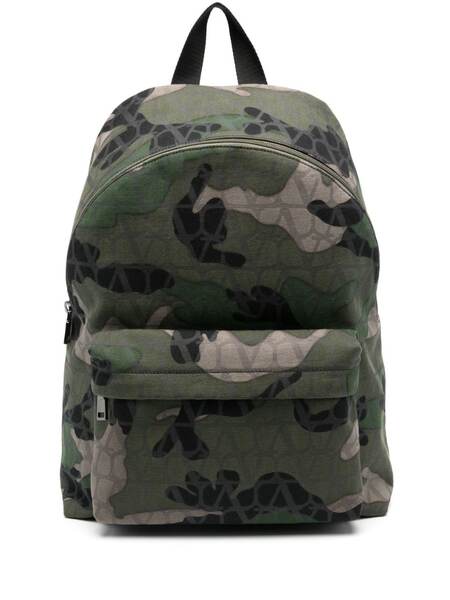  Valentino Garavani Camouflage Canvas Backpack - Green 