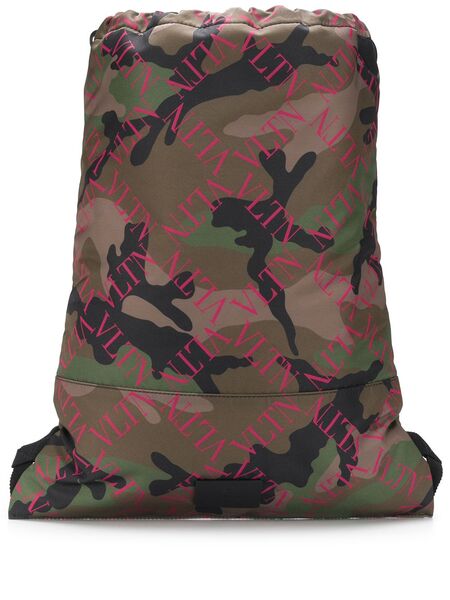  Valentino Garavani Camouflage Drawstring Backpack - Green 
