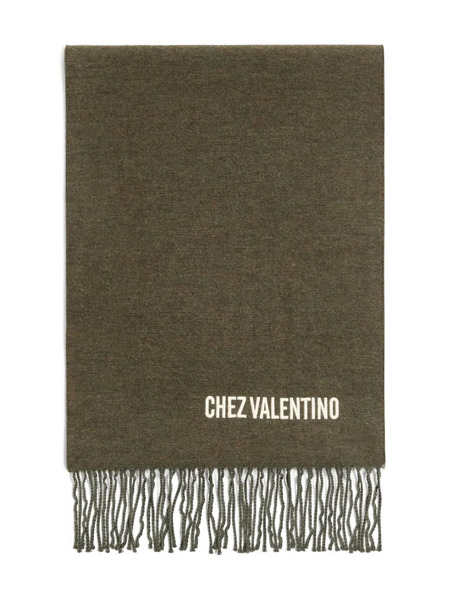  Valentino Garavani Chez Valentino-embroidery Fringed Scarf - Green 
