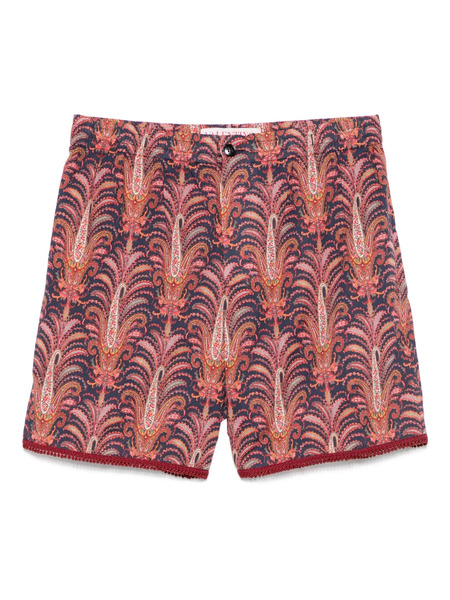 Valentino Garavani Cotton Muslin Bermuda Shorts With All-over Voyage Imaginaire Print And Passementerie Trims - Blue 