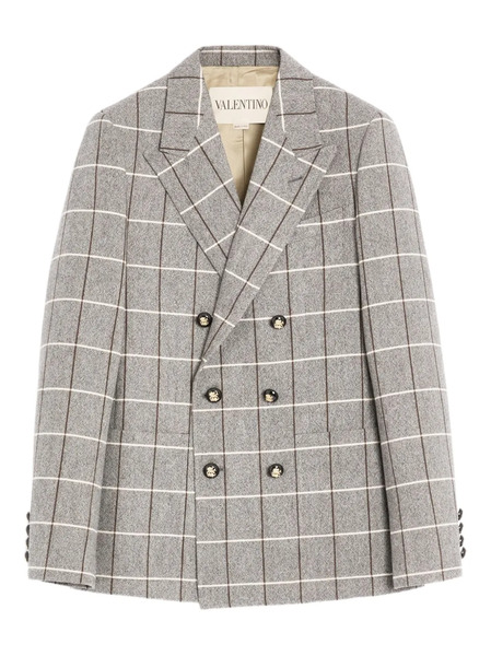  Valentino Garavani Double-breasted Check-pattern Blazer - Grey 