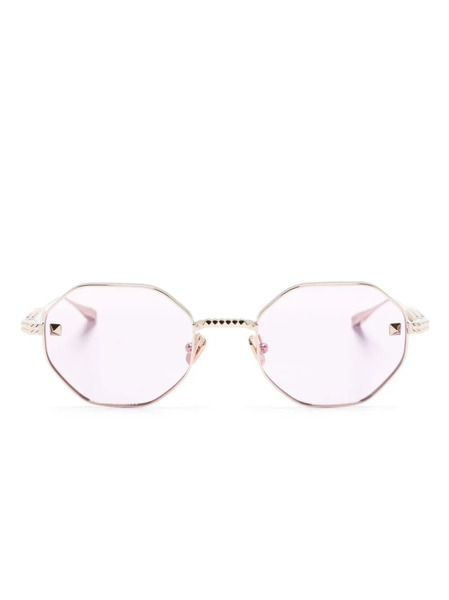  Valentino Garavani Eyewear Rockstud Geometric-frame Sunglasses - Gold 
