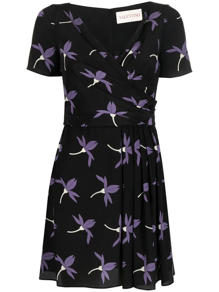  Valentino Garavani Floral-print Pleated Dress - Black 