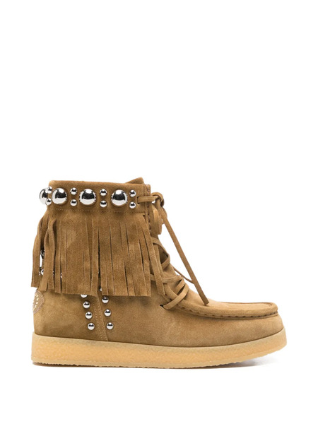  Valentino Garavani Fringed-upper Studded Ankle Boots - Brown 