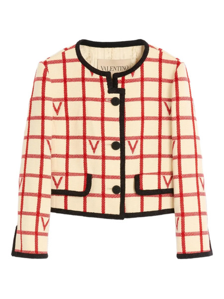  Valentino Garavani Grid Pattern Embellished Jacket - Neutrals 
