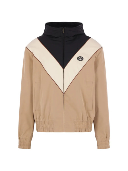  Valentino Garavani Hooded Zip Bomber Jacket - Neutrals 
