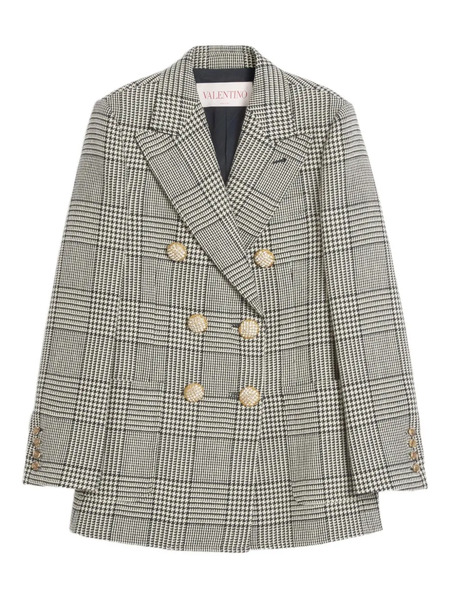  Valentino Garavani Houndstooth-pattern Virgin-wool Blazer - Black 