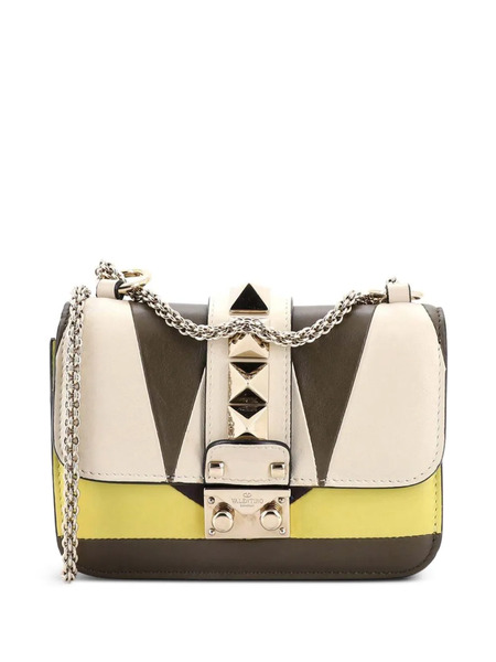  Valentino Garavani Pre-owned Glam Lock Geometric Color Block Leather Mini Shoulder Bag - Multicolour 