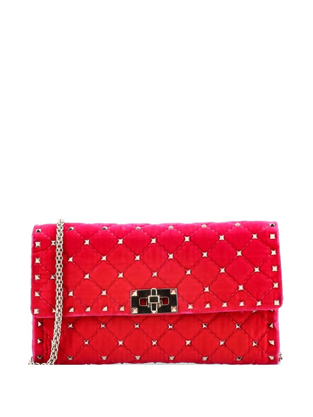  Valentino Garavani Pre-owned Rockstud Spike Wallet On Chain Quilted Velvet Small Crossbody Bag - Pink 