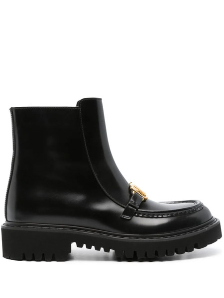  Valentino Garavani Vlogo Leather Flat Boots - Black 