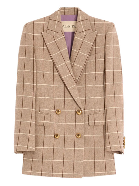  Valentino Garavani Windowpane-check Double-breasted Blazer - Neutrals 