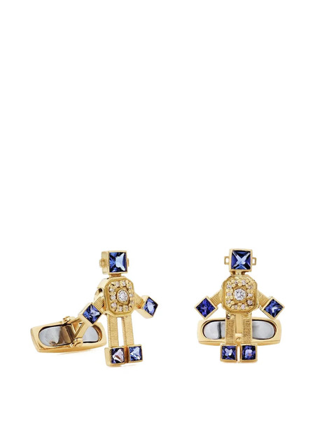  Van Robot Diamond Tanzanite Robot Cufflinks - Gold 